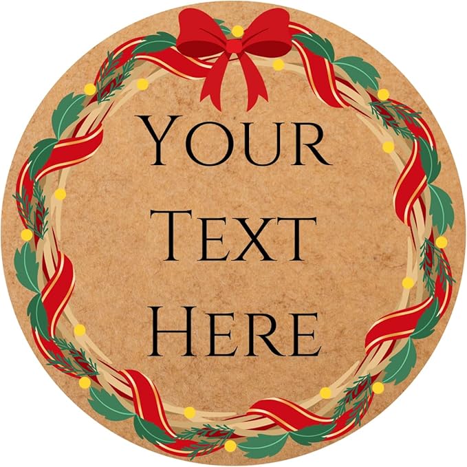 100-1000pcs Custom Stickers Merry Christmas Stickers Personalized Labels Adhesive Xmas Decorative Envelope Seals Stickers for Cards Gift Boxes(Round Kraft-2)