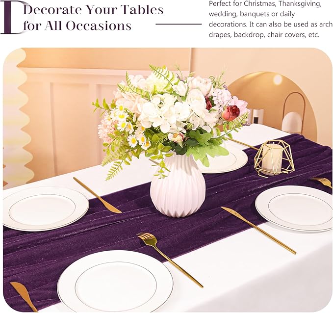 Velvet Table Runner 20 x 120 Inches 10ft Luxurious Thick Soft Velvet Christmas Thanksgiving Wedding Reception Table Runner for Party Reception Decorations(Purple, 1 Pack)
