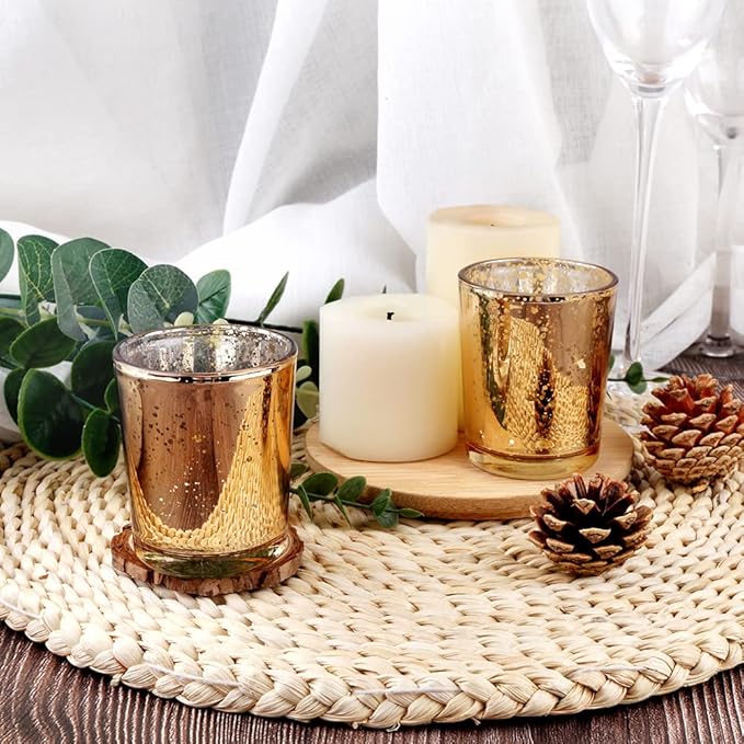 Gold Mercury Glass Tea Light Holders Set of 36 - Elegant Votive Candle Holders for Weddings, Showers and Home Decor - Perfect for Table Centerpieces and Parties (Glass, Gold)
