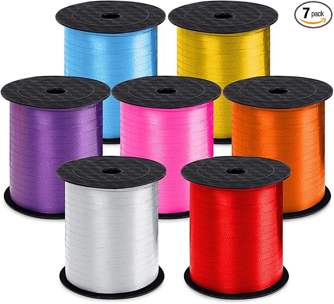 7 Pack Curling Ribbon - 1750 Yards Crimped Balloon Ribbon - Gift Wrap & Crafts (Colorful) For Mothers Day, Birthday, Wedding, Party Decoration