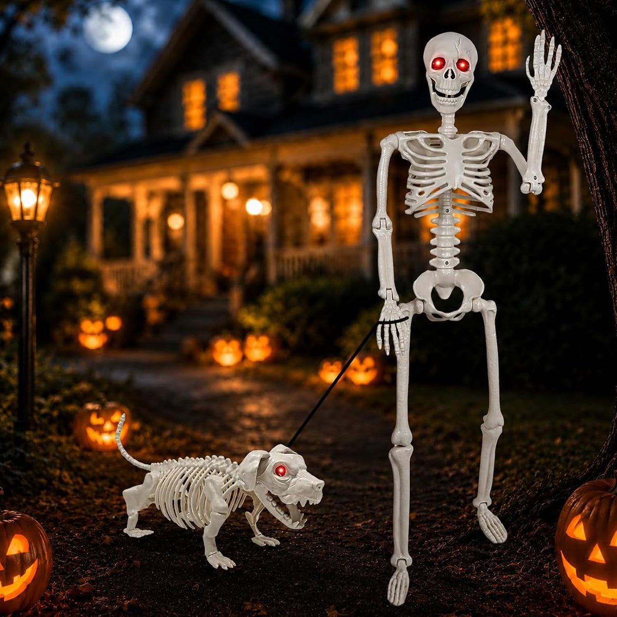 Halloween Skeleton Decorations with Dog Skeleton: 3 FT Light Up Skeletons