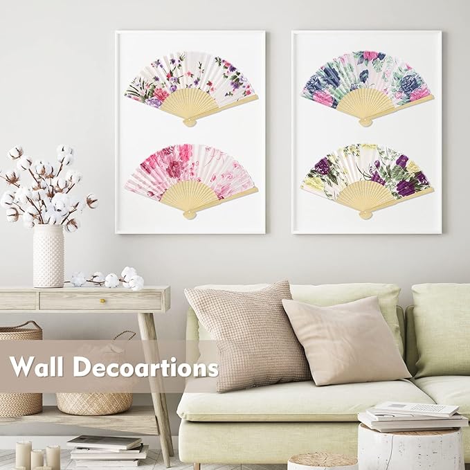 Aodaer 20 Pack Floral Folding Fans Chinese Style Handheld Fans Silk Bamboo Fans Decorative Fans for Wedding, Party Favors