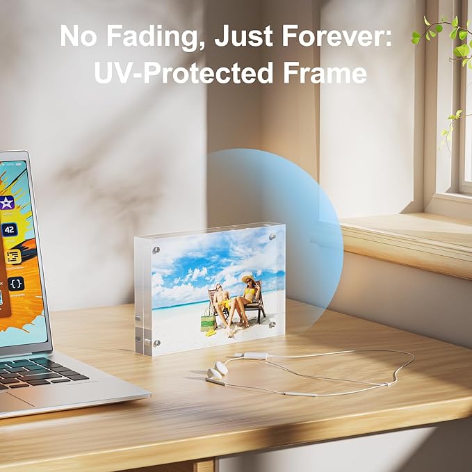 1 Pack 8x10 Acrylic Picture Frames - 20% Thicker Double Sided Magnetic Frame with UV Protection - Freestanding Clear Frameless Display for Tabletops - Modern Photo Frame Set for Home & Office Decor