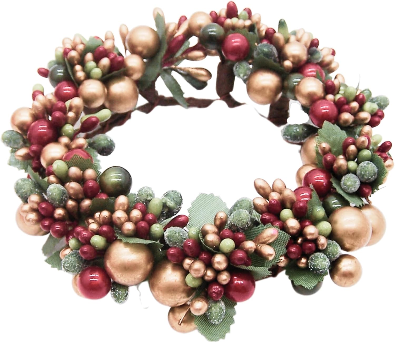 Beaded Berry Wreath Pillar Candle Holder, Holiday Table Decor, Christmas Decoration, 6.5 Inches