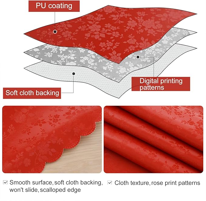 Smiry Square Table Cloth, Waterproof Heavy Duty Vinyl Tablecloths, Wipeable Washable Table Cover for Kitchen and Dining Room (Red, 54" X 54")