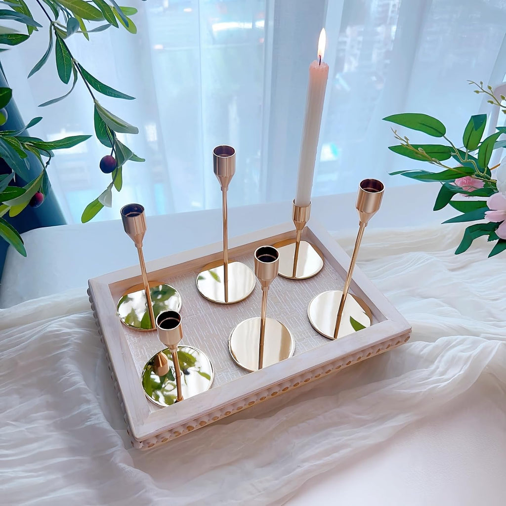 French Gold Taper Candle Holders for Wedding Table Centerpiece,Tall Taper Candlestick Holders Bulk Set of 6,Metal Candle Stick Holders for Dinning or Mantel Centerpiece,Party Home Decor