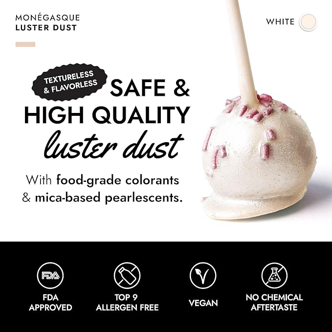 MONÉGASQUE White Edible Glitter for Drinks 15g – Edible Glitter for Cakes & Cocktails - Halloween Sprinkles White Luster Dust for Cocktail, Cake Decorating, Food Decorations Spray - Drink Shimmer