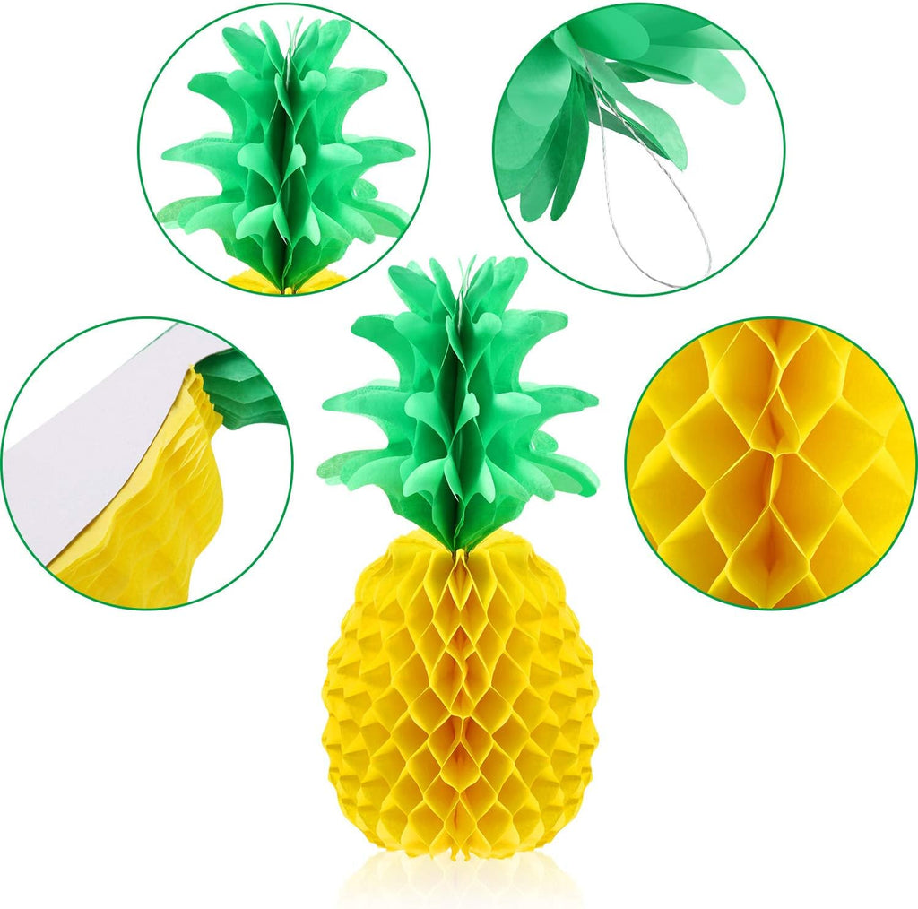 Blulu 6 Pieces 14 Inch Pineapple Honeycomb Centerpieces Tissue Paper Pineapple Table Hanging Decorations for Tropical Luau Hawaiian Jungle Party Supplies Favor