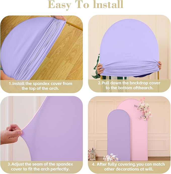 Pink Purple Arch Backdrop Cover for Wedding, 7.2FT 6FT Set of 2 Stretchy Spandex Fitted Arch Stand Cover for Baby Shower, Birthday Party Decor, Chiara Backdrop Cover with Double-Sided Design