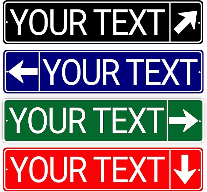 Custom Street Signs, Reflective Option, Single/Double Sided, Outdoor Metal Signs with Direction Arrow, Personalized Rust Free Aluminum, UV Protected & Weatherproof - 4x18 Inch