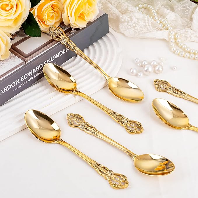 150PCS Gold Plastic Spoons - Gold Spoons Disposable - 8.1 Inch Heavy Duty Plastic Silverware - Heavyweight Elegant Disposable Utensils for Catering, Parties, Dinners, Weddings