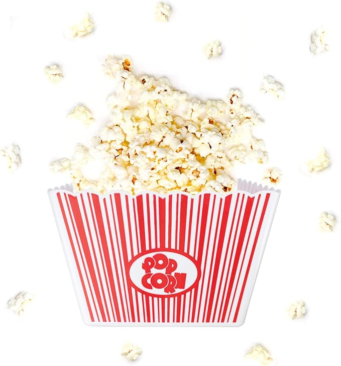 Hedume 6 Pack Popcorn Containers, Plastic Movie Theater Style Popcorn Container Set, Red & White Striped Classic Popcorn Boxes for Movie Night, Reusable (Square, 9" x 9" x 6")