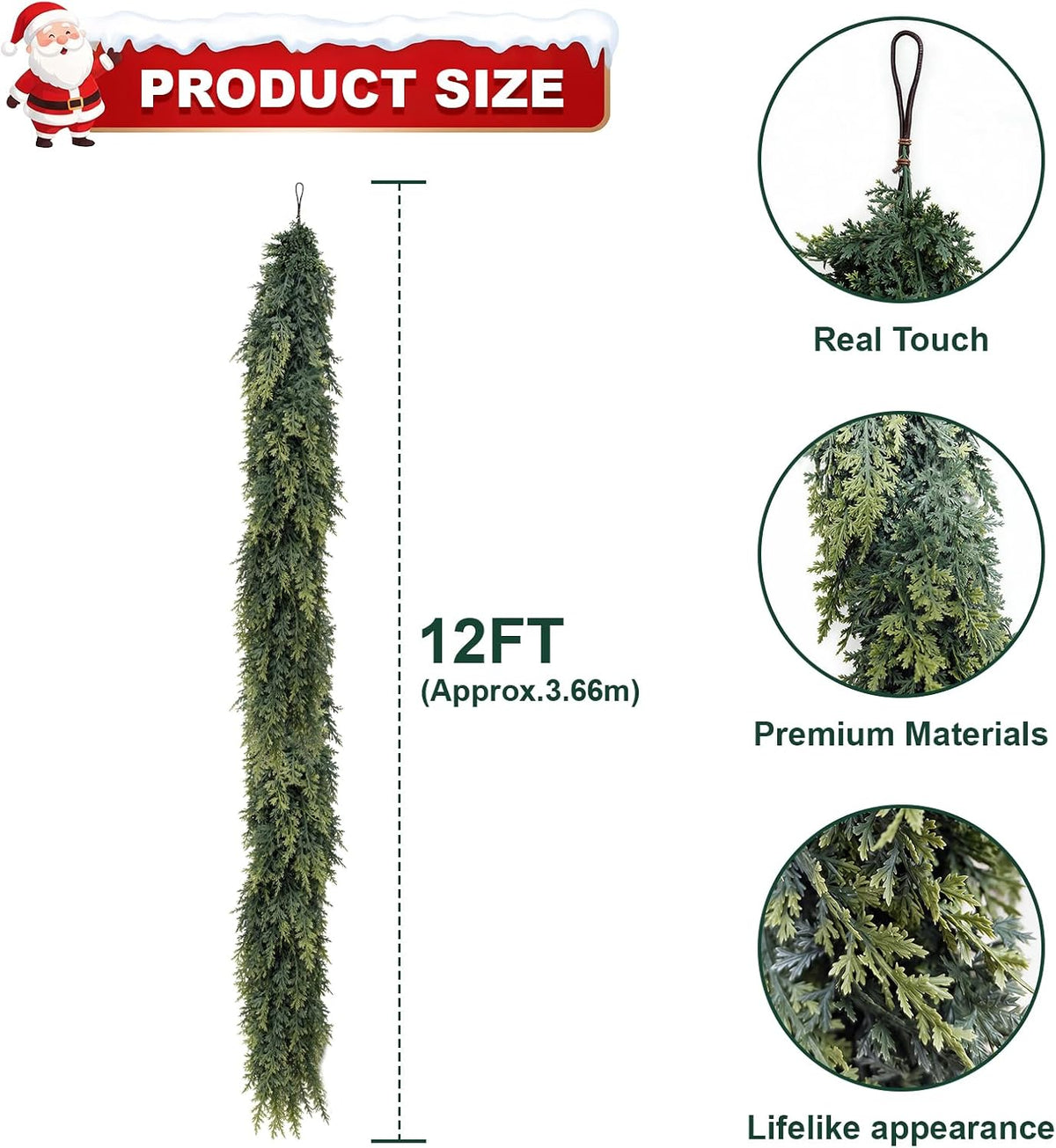 12ft christmas cedar garlands realistic, real touch winter shown in use