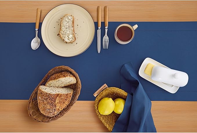 Solino Home Table Runner 90 Inches Long - Cotton Linen Hemstitch Lapis Blue Table Runner 14 x 90 Inch for Fall, Autumn