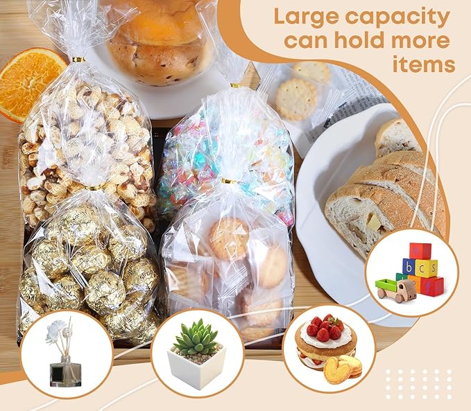 SUREHOME Cellophane Bags, 100 Pack Clear Gift Bag Cellophane Treat Bags with Ties 6x10 Inch Plastic Small Cello Candy Bag for Party Favors Easter Goodie Graduation Cookies Bakery Popcorn Wraps