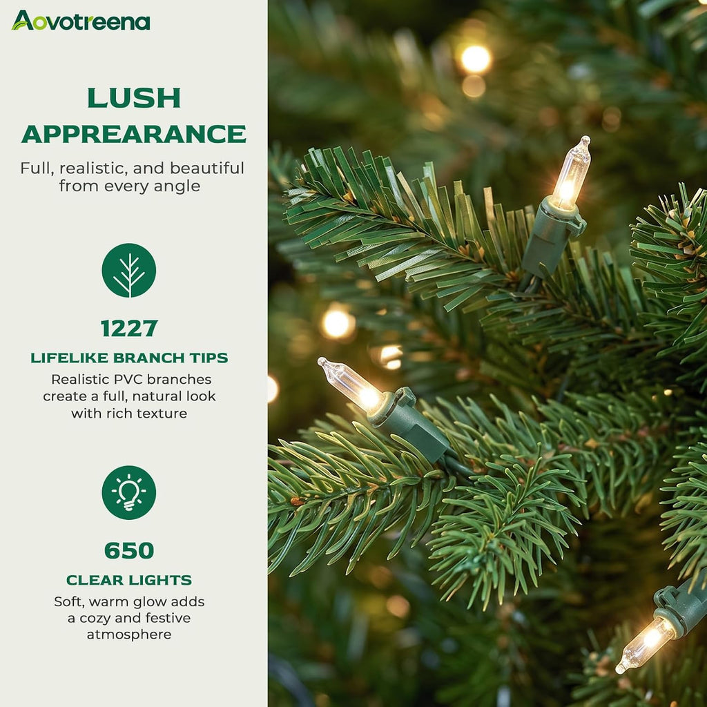 6.5ft pre-lit artificial christmas tree with 650 white showing dimensions