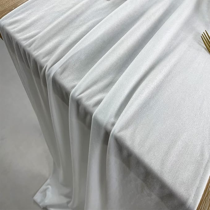 Luxurious Velvet Table Runner, 10ft Wedding Reception Decorations, 20x120inch Soft Velvet Fabric, Table Linen Overlay, Wedding Table Runners (White, 20X120inch)