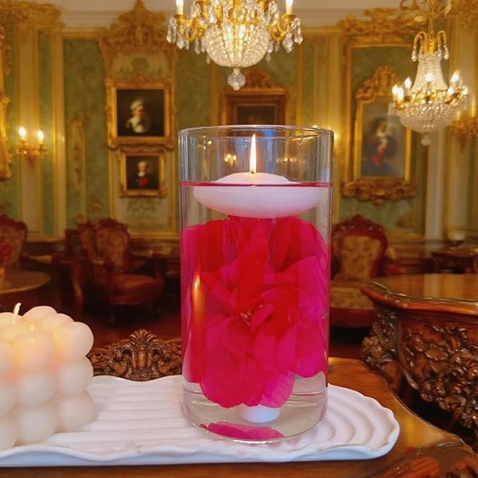 24 Pcs Floating Candles for Centerpieces and Floating Flowers Vase Fillers for Centerpieces Rose Red Artificial Flowers for Wedding Table Party Home Decoration
