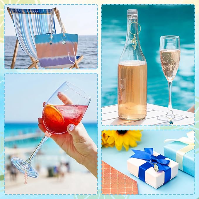 SANNIX 24pcs Ocean Wine Glass Charms for Stem Glasses, Wine Party Decorations