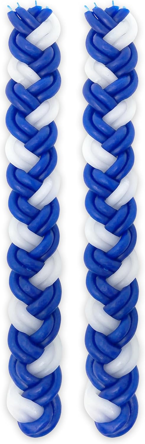 Jerusalem Candles Havdalah Candle - Braided Blue and White - Flat Havdallah Candles - 2 Pack