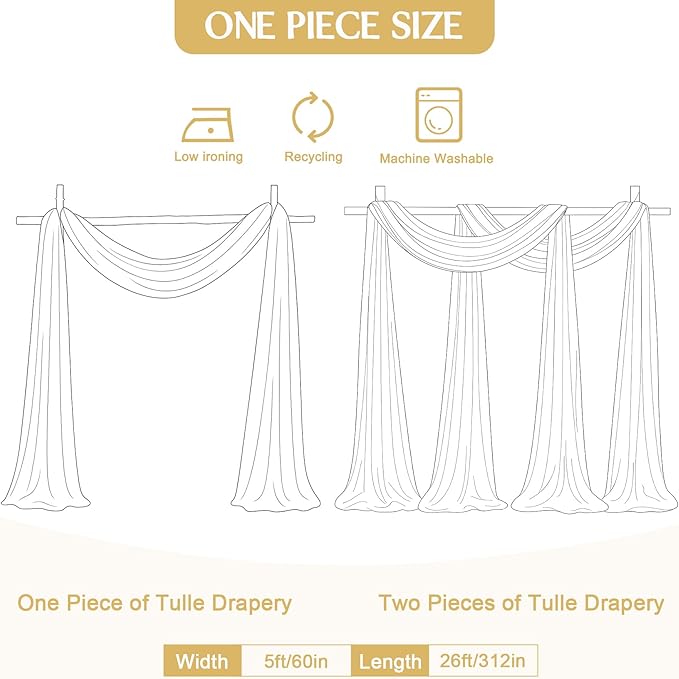 White Arch Draping Fabric for Wedding, 2 Panels 60" x 26Ft Chiffon Drapery Fabric Drapes Backdrop for Wedding Ceremony Baby Shower Bridal Shower Decoration