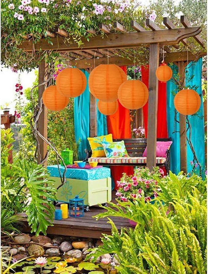 BEISHIDA Orange Round Paper Lanterns Decorative Hanging Asia Chinese Japanese Paper Lanterns Lamp for Birthday Wedding Halloween Baby Bridal Shower Fall Home Decor Party Decoration（10 Packs）