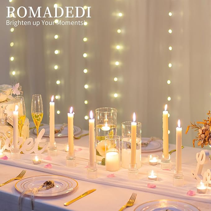 Romadedi Glass Candle Holder for Candlestick - 10Pcs Clear Small Tapered Candle Holder Wedding Decor Table Centerpiece Bulk for Candle Sticks Christmas Party Living Room Dinner Advent