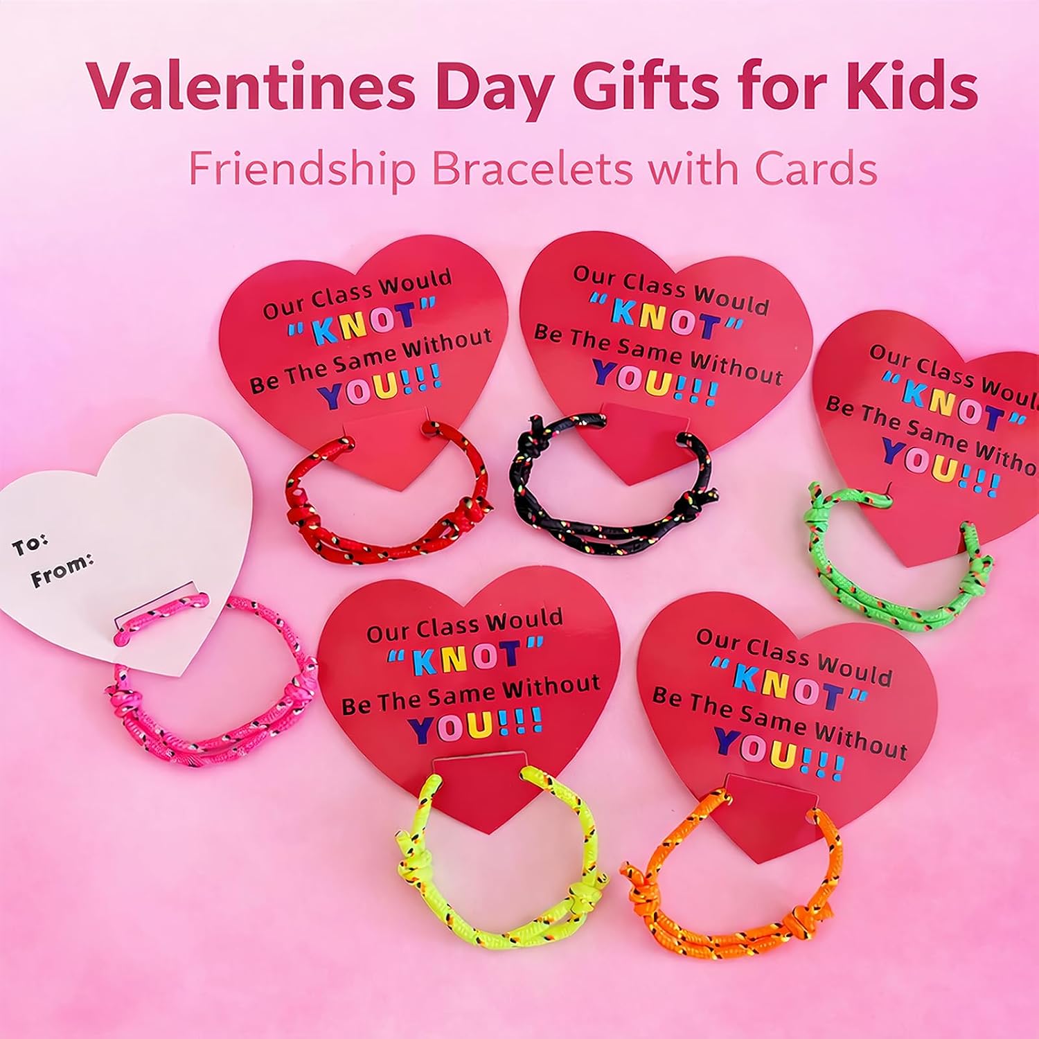 Valentines Day Cards for Kids School: 48 Packs Valentines Day Gifts for Kids Friendship Bracelets with Cards from Teacher Party Favors Classroom Exchange