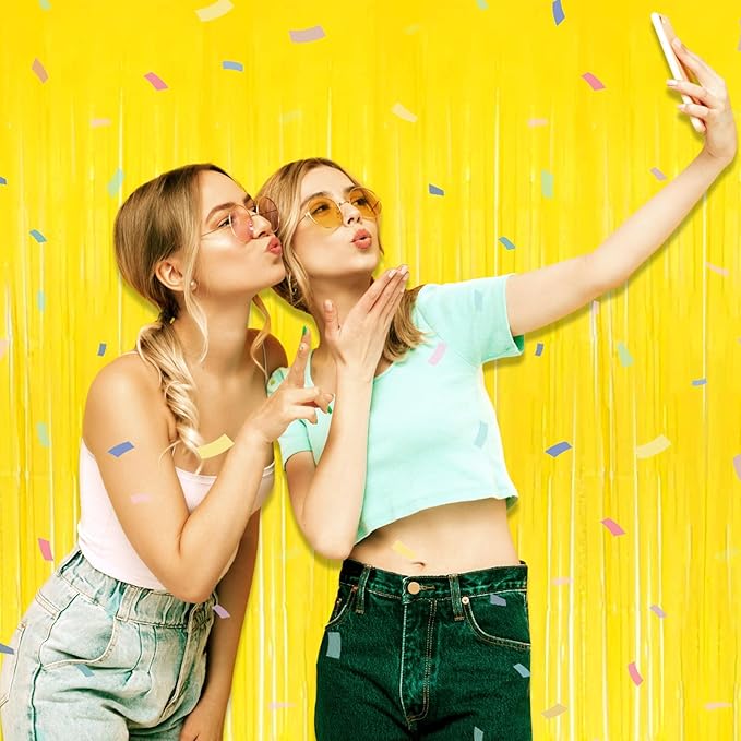 6 Pack Yellow Foil Fringe Curtain Backdrop, 3.28Ft x 8.2Ft Metallic Tinsel Foil Fringe Streamer Curtains for Photo Booth, Birthday, Wedding, New Year Party Decorations