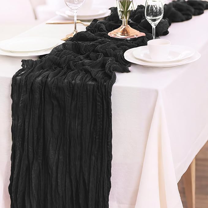 6-Pack Black Cheesecloth Table Runners – 10FT (35x120 Inch) Boho Rustic Gauze Fabric Cheese Cloth Table Runner for Weddings, Baby Showers, Bridal Shower, Farmhouse & Birthday Party Decor
