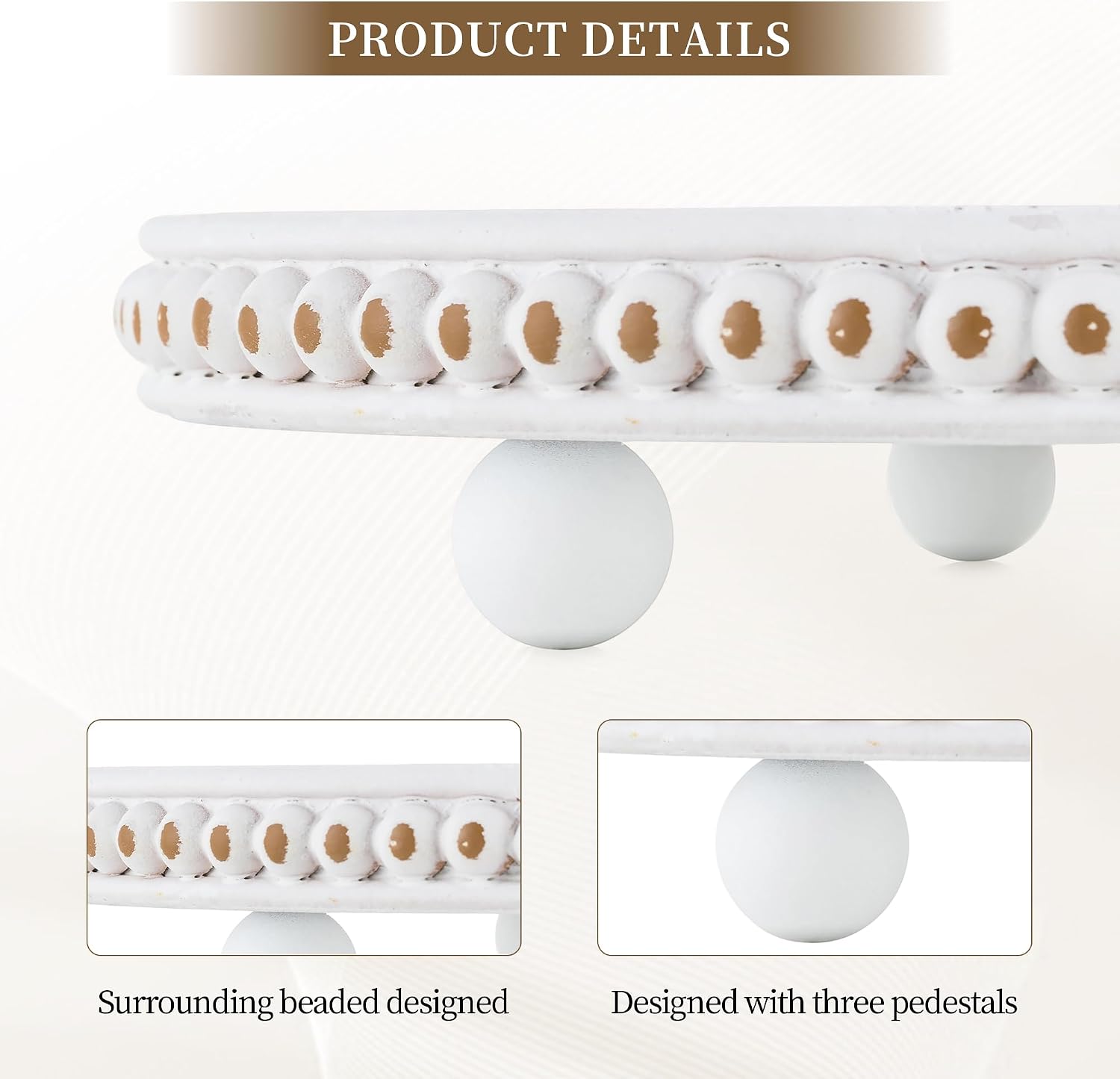 Hanobe Decorative Tray for Home Decor: Round Coffee Table Trays for Ottoman Living Room 12" Beaded Rustic Wooden Farmhouse Centerpiece for Dining Room Kitchen Counter
