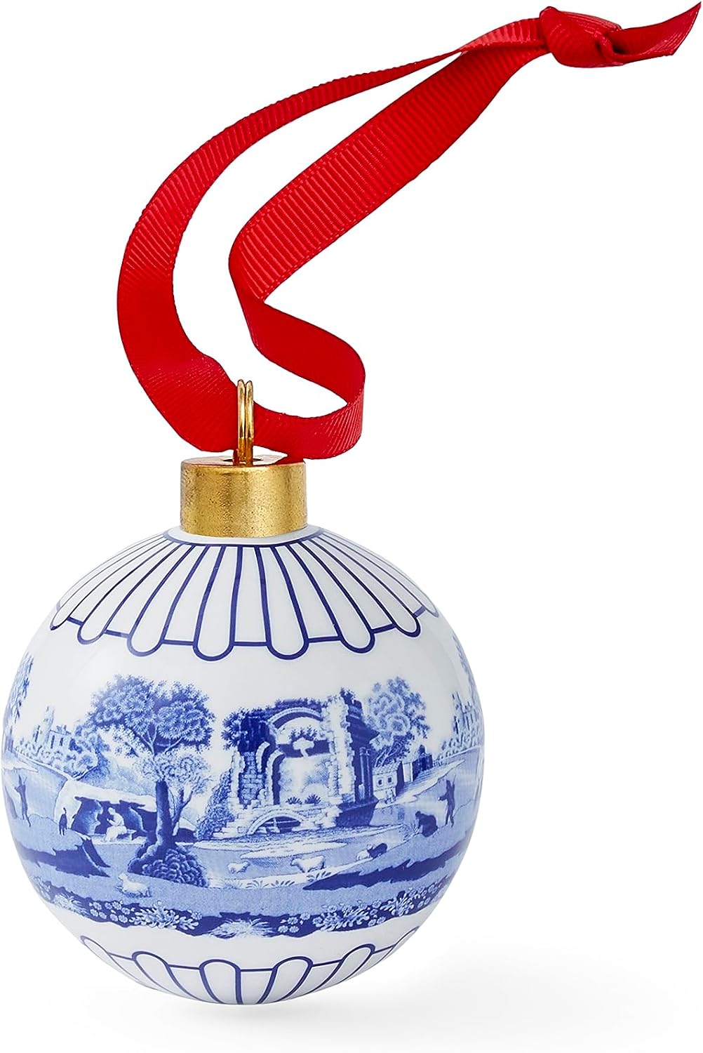 Spode Blue Italian Christmas Bauble - Full Scene Ornament with Classic Blue & White Porcelain Design, Collectible Holiday Decoration for Tree Display or Seasonal Décor - Giftworthy Keepsake