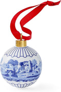Spode Blue Italian Christmas Bauble - Full Scene Ornament with Classic Blue & White Porcelain Design, Collectible Holiday Decoration for Tree Display or Seasonal Décor - Giftworthy Keepsake