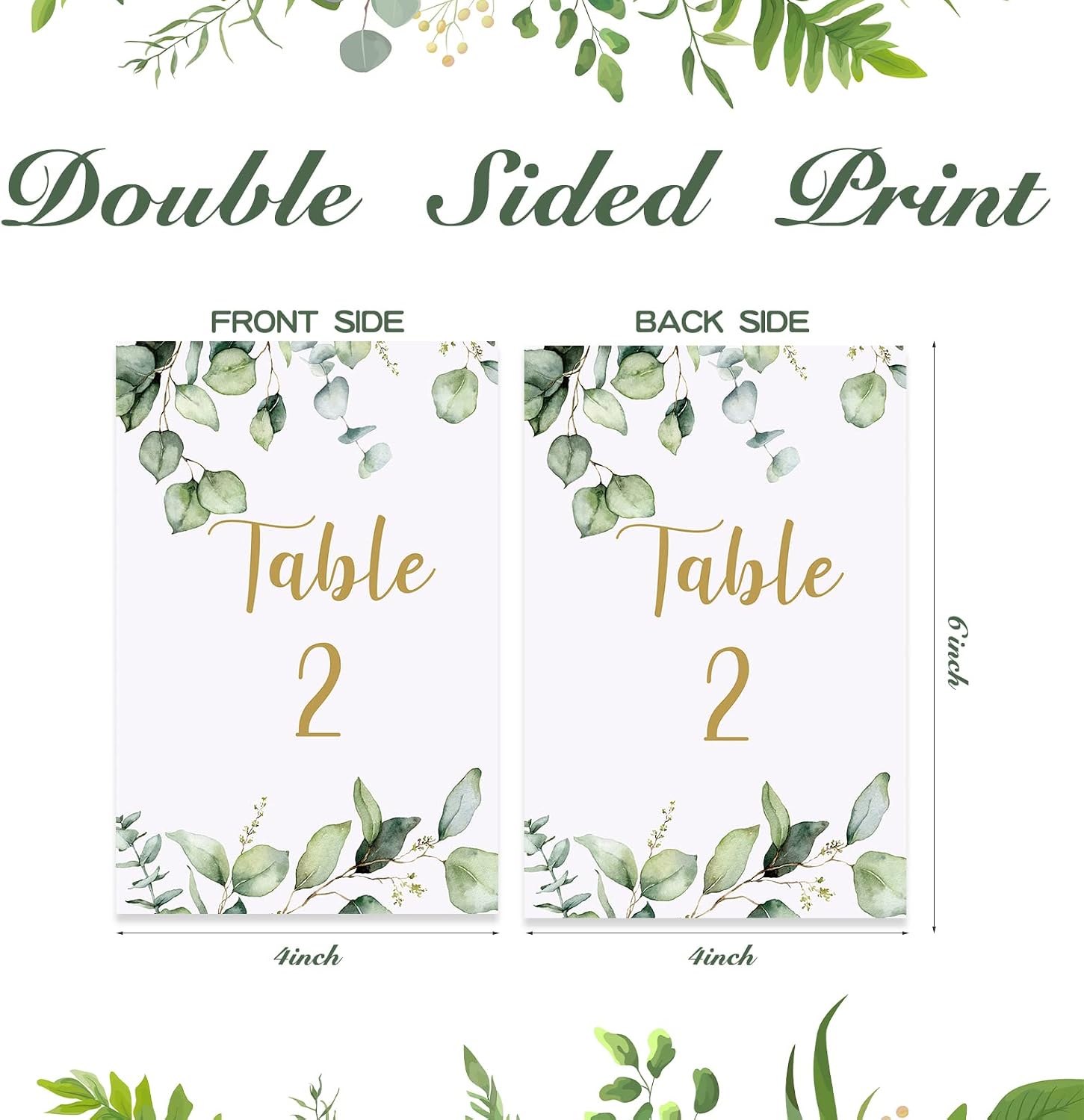 Zonon 26 Pieces Wedding Table Numbers Cards 1-25 with Head Table Numbers Greenery Eucalyptus Double Sided Cards Party Centerpiece for Wedding Reception Baby Shower Birthday Bridal Party(Gold)