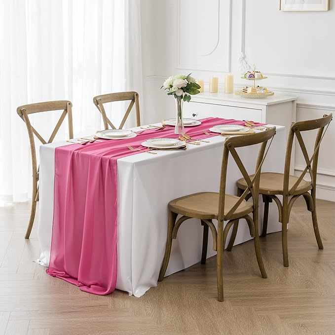 12Pack 9ft Chiffon Table Runner 14x108 Inch Sheer Romantic Table Runner for Wedding Birthday Party Bridal Shower Outdoor Decoration-Fuchsia