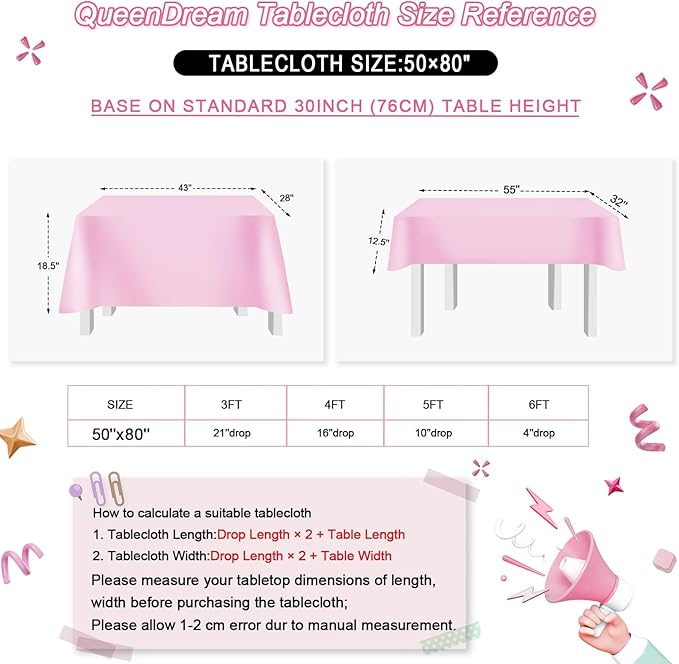 QueenDream Sparkly Sequin Tablecloth - Pink Table Cloth 50x80 Inches Rectangle Table Overlay Fabric for Birthday Parties Baby Shower Decoration
