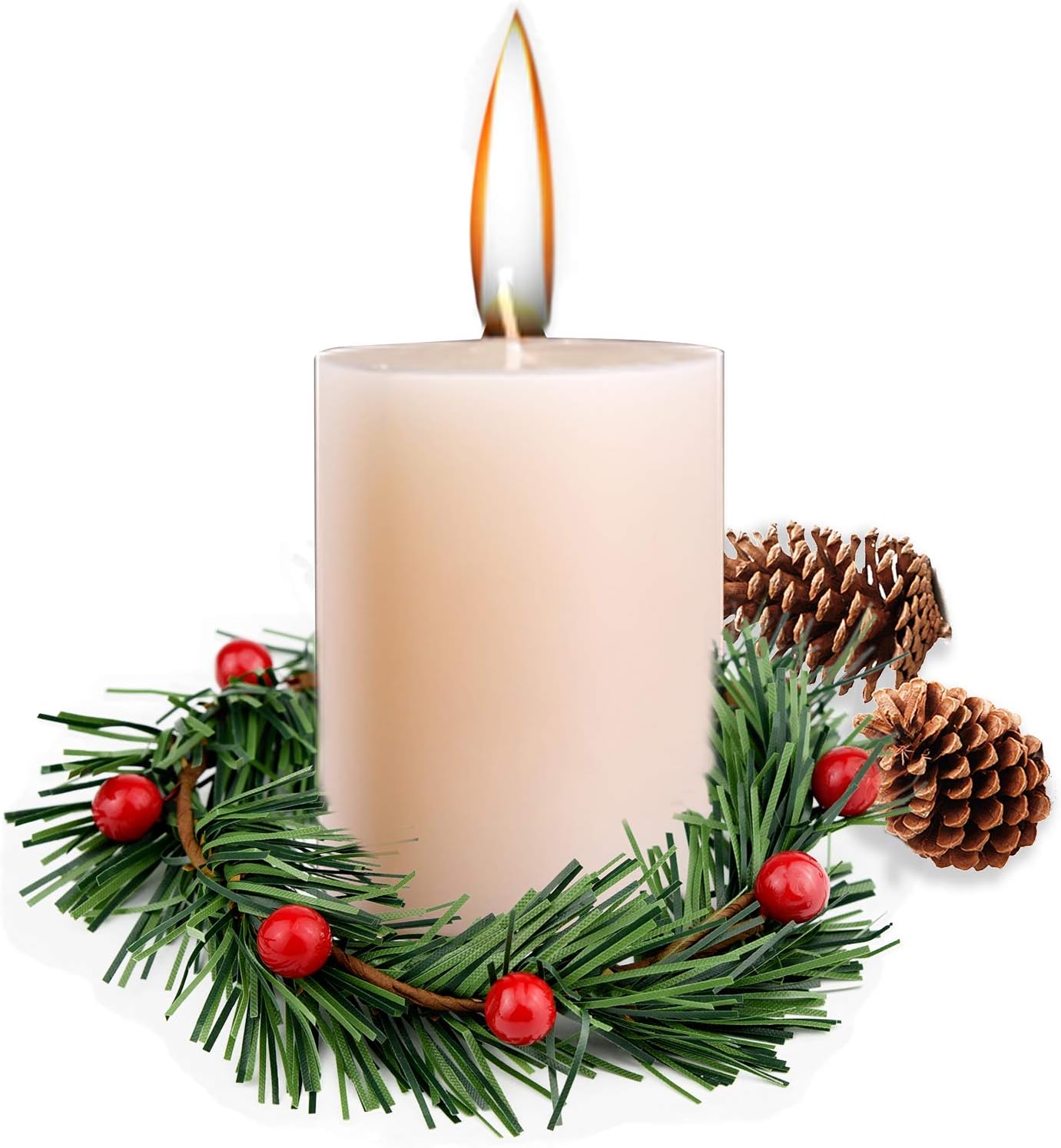 Lystaii 10pcs Christmas Candle Rings Red Artificial Berry Candle Rings with Grass Mini Christmas Wreath for Pillar Candle Christmas Holiday Table Decorations Rustic Wedding Table Centerpiece (Medium)