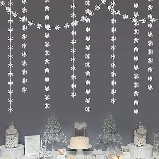 Snowflake-Snow Silver Christmas Party-Decoration Garland - 52ft Frozen Winter Wonderland Ornaments Hanging Paper Streamers,New Years Birthday Baby Shower Wedding Holiday Ceiling Decor Hugfond
