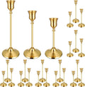 24PCS Brass Gold Taper Candle Holders Set, Vintage Metal Candlestick Holders for Table Centerpiece, Wedding Reception, Festive Christmas Mantel Decoration Gold
