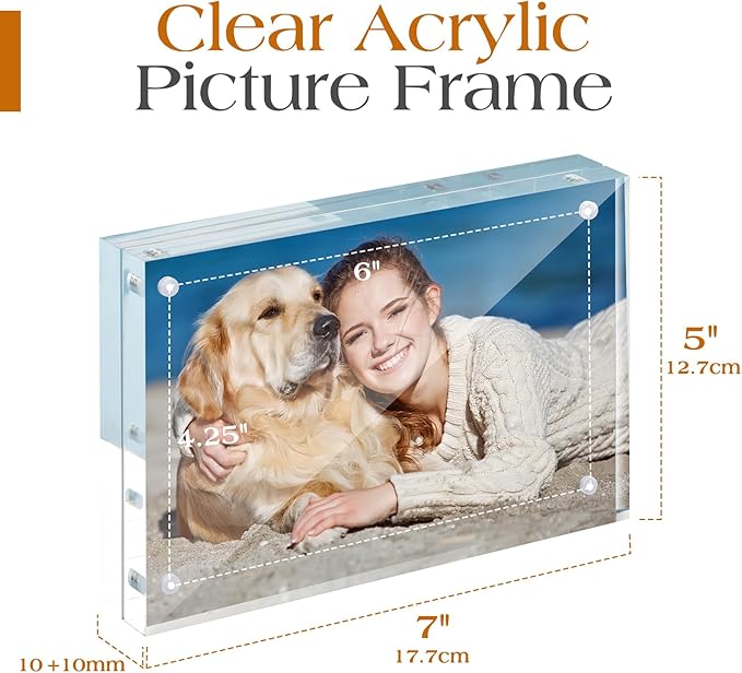 TWING 5 x 7 Inch 3 Pack Acrylic Photo Frame Horizontal Magnet Double Sided Acrylic Picture Frames Set with Microfiber Cloth,10+10MM Thickness Clear Picture Frame Desktop Display Gift Ideal