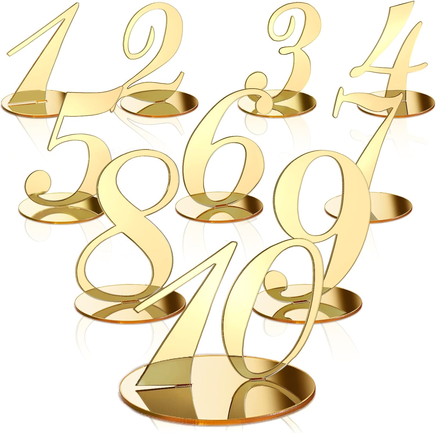 Yalikop 10 Pcs Table Numbers for Wedding 1-10 Reception Wedding Numbers Signs with Holder Elegant Mirror Table Number for Engagement Party Birthday Anniversary Event Catering(Gold)