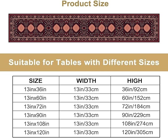 Vintage Boho Aztec Table Runner, Rustic Farmhouse Magical Kitchen Dining Home Party Table Decor 13x120in