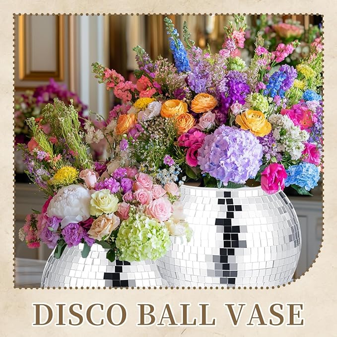 4 Pcs Disco Ball Vases,Plastic Disco Ball Centerpieces 6" X 6.7" Disco Ball Decor Silver Mirror Disco Ball Planter Can Be Used for Wedding Centerpieces,Birthday,Office