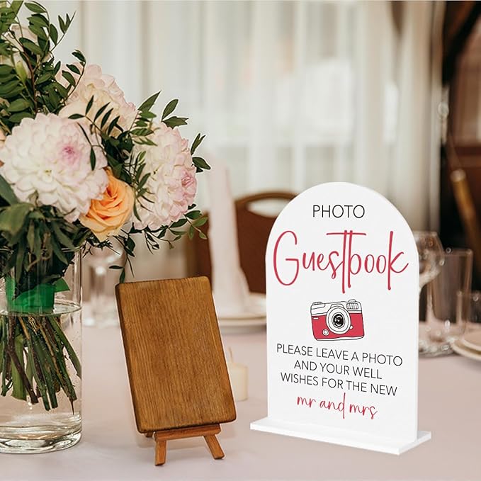Wedding Photo Guest Book Sign Acrylic Arch Wedding Bridal Shower Baby Shower Welcome Table Signs for Ceremony and Reception Decor 7 x 5 Inches