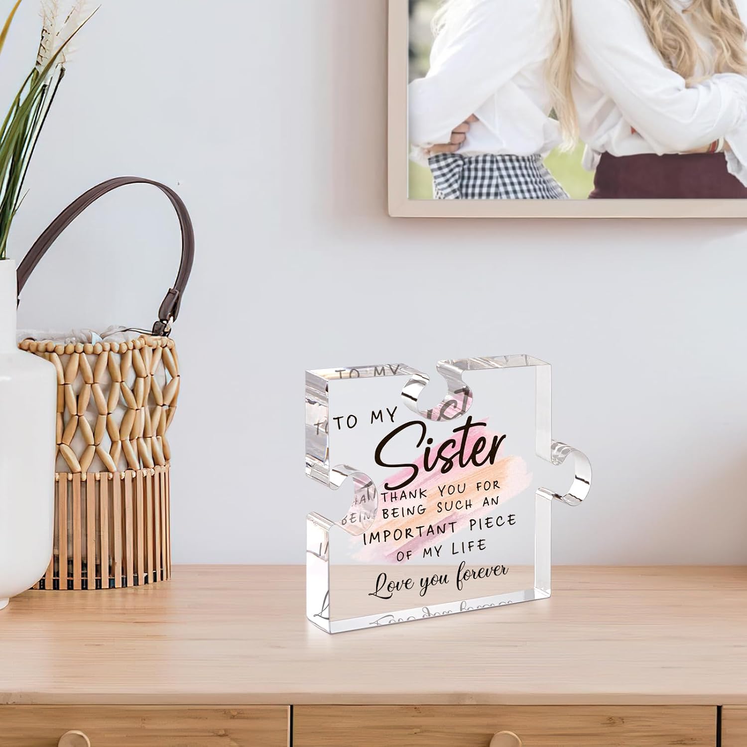 LukieJac Sister Gifts from Sister - Unique Sister Birthday Acrylic Puzzle-Shaped Plaque Desk Decorations Present for Big Sister Mothers Day Christmas Wedding from Sister Brother