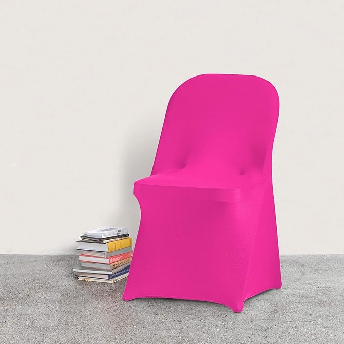 Peomeise Stretch Spandex Folding Chair Cover for Wedding Party Dining Banquet Event (Fuchsia,6pcs)