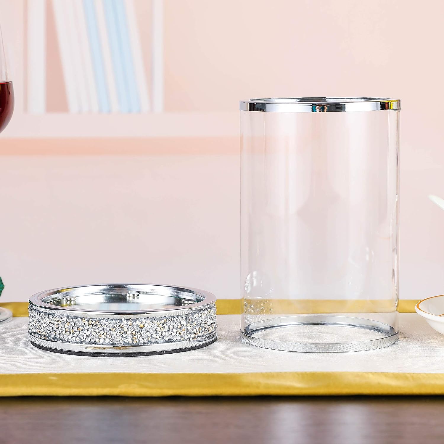Pillar Candle Holders set of 2,Hurricane Candle Holders for Pillar Candle,Glass Candle Holder for Coffee Dining Table, Wedding, Christmas, Halloween, Home Decoration,Silver Candle Holders