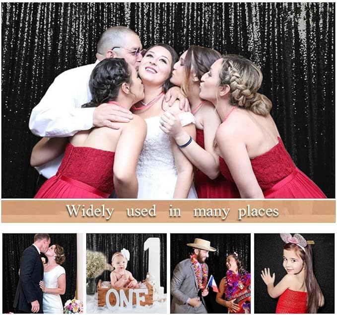 ShinyBeauty Black Backdrops 2 Pieces Sequin Curtains 4FTx7FT Photoshoot Background Glitter Backdrop Curtain Panels Shimmer Backgrounds for Wedding,Halloween,Party,Studio Decor(8FTx7FT)