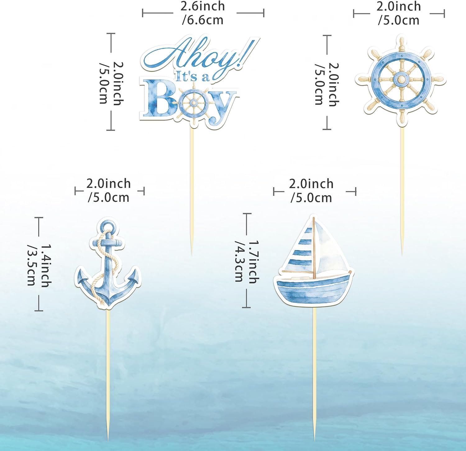 24 Pcs Ahoy It's a Boy Cupcake Toppers, Ahoy Its a Boy Baby Shower | Food Fruit Picks for Decoration Party Favors