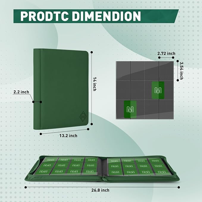 Premium Card Binder 12 Pocket for 720 Pockets Trading Card Binder, PU Zipper Card Collection Album, Sturdy Side-Loading Card Book Holder for MTG, TCG, Game Cards, Sports Cards